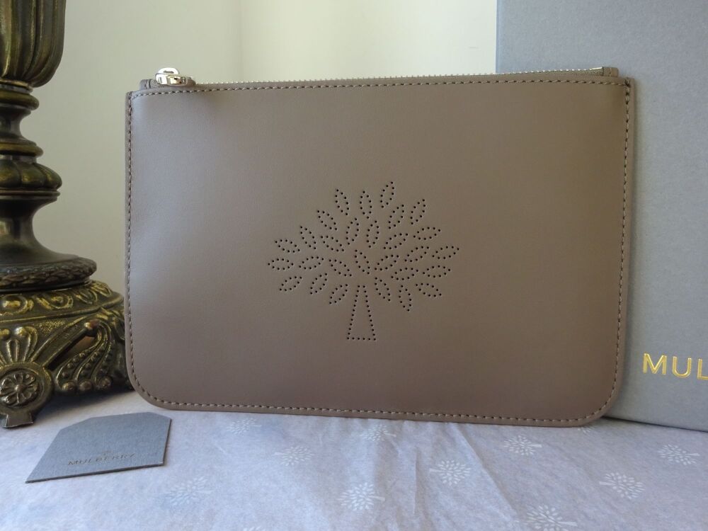 Mulberry Blossom Zip Pouch in Taupe Calf Nappa - New