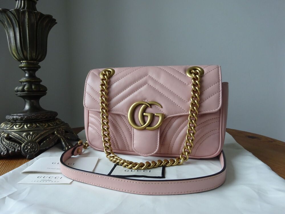 Gucci GG Marmont Mini Flap in Light Pink Matelassé Quilted Calfskin