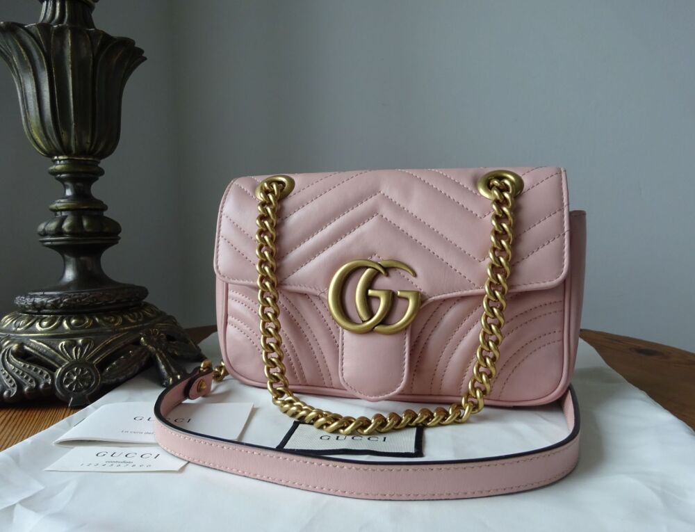 Gucci GG Marmont Mini Flap Bag in Light Pink Matelass&eacute; Quilted Calfskin