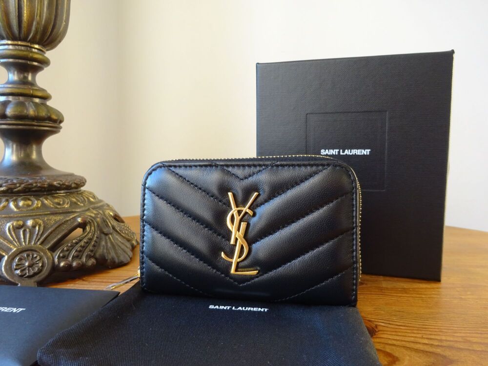 Saint Laurent YSL Cassandre Small Zip Around Card Coin Wallet in Y Quilted 