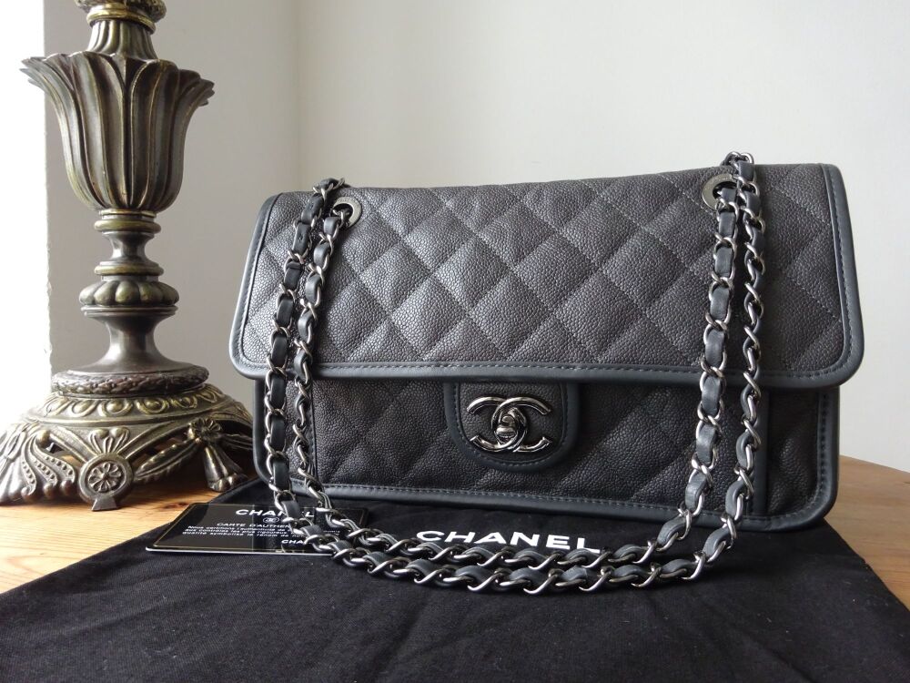Chanel French Riviera Medium Single Flap in Grey Soft Caviar with Dark Silver Hardware - SOLD