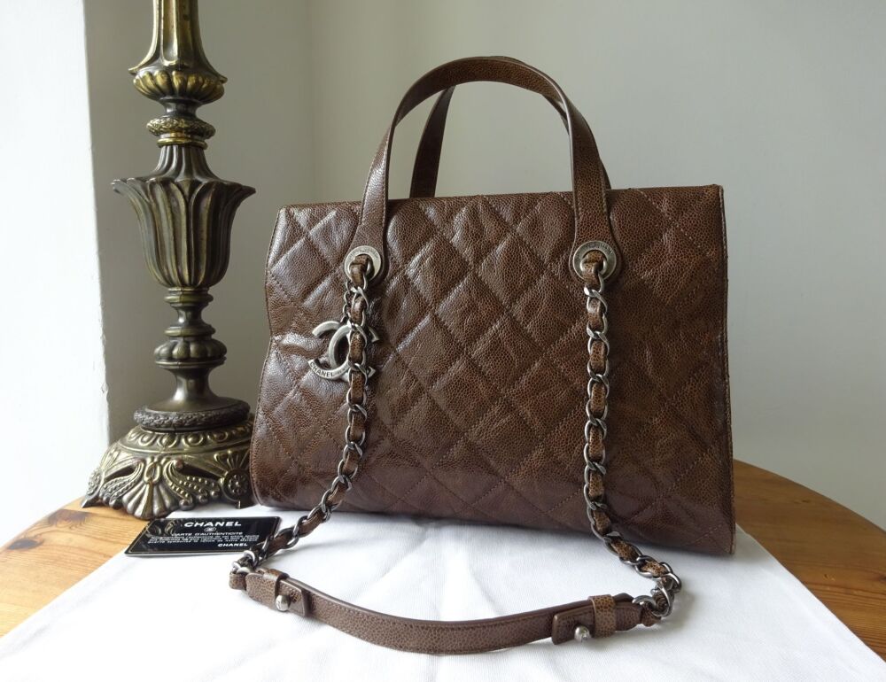 Chanel CC Crave Tote in Anthracite Brown Vernice Calfskin