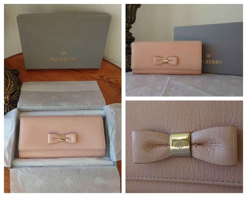 Mulberry Bow Continental Long Purse in Ballet Pink Shiny Goat Leather