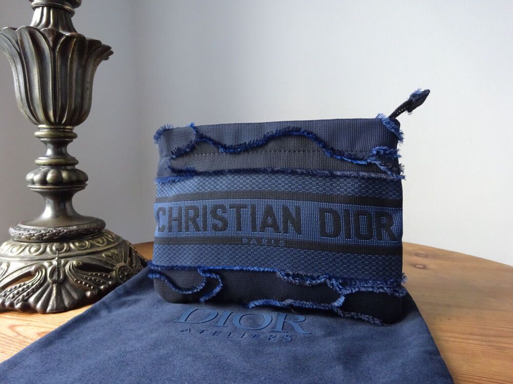 Dior Ateliers Small DiorTravel Small Zip Pouch in Dark Blue Camouflage Embr