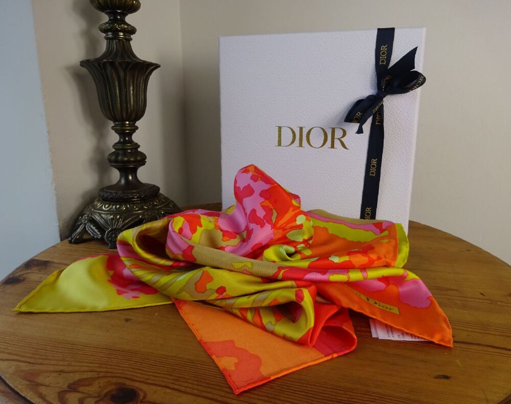 Dior Art D-Wood Silk Twill Square Scarf New