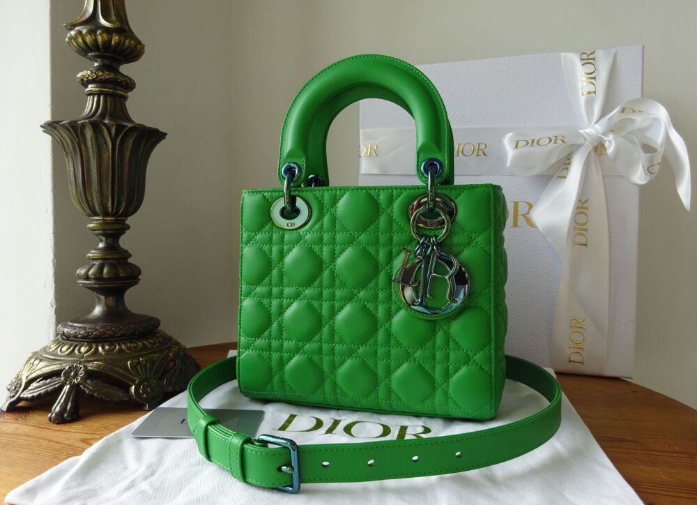 Dior Small Lady Dior in Bright Green Lambskin Cannage with Iridescent Rainbow Hardware - SOLD
