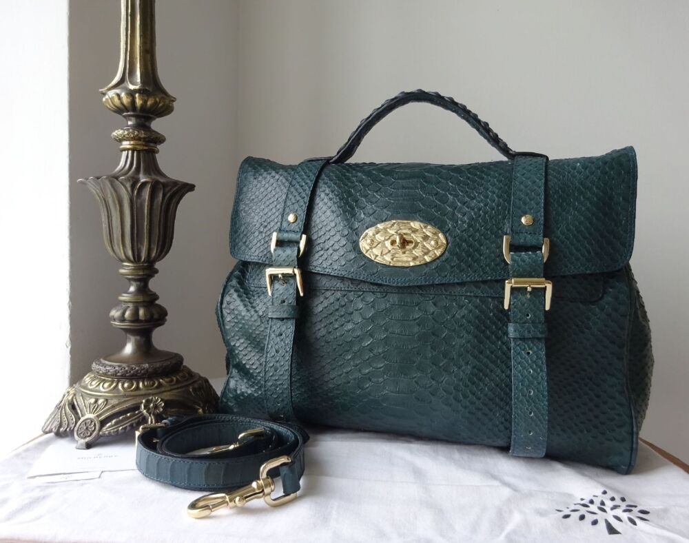Mulberry Oversized Alexa Satchel in Petrol Silky Snake Printed Leather with