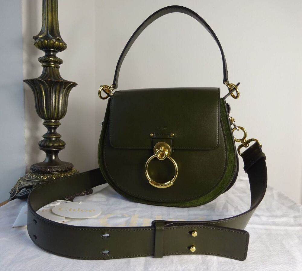 Chloé Large Tess in Forest Green Calfskin & Suede