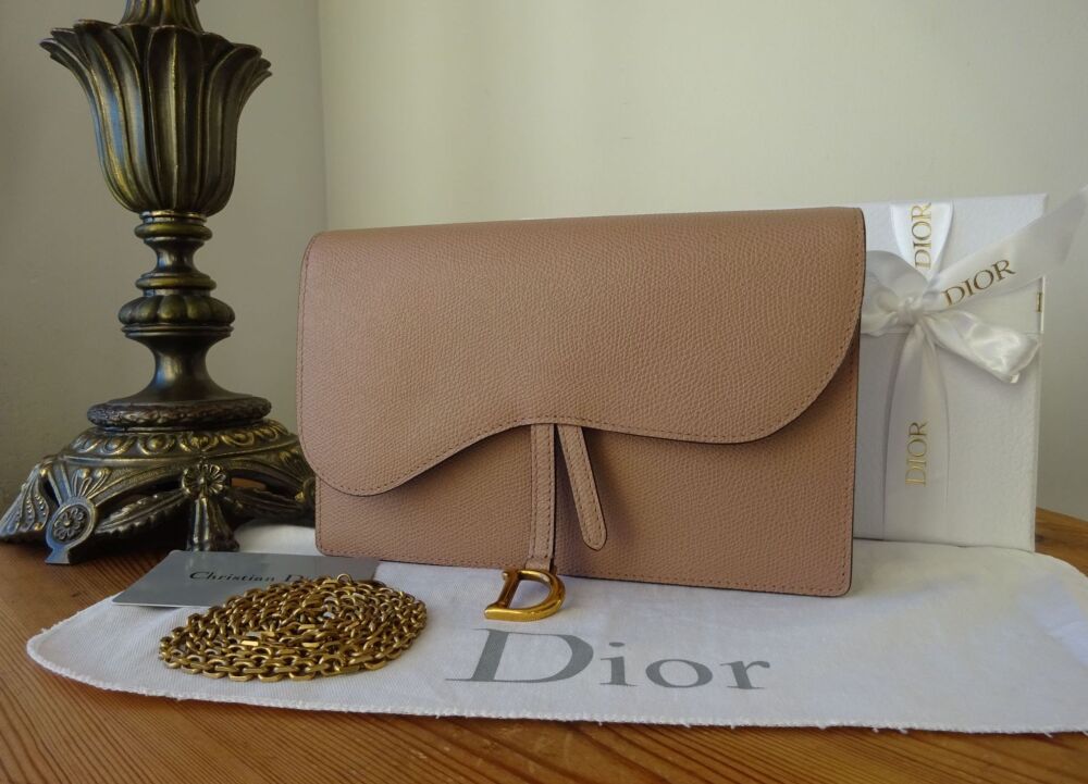 Dior Saddle Wallet on Chain Shoulder Pouch in Blush Grained Calfskin