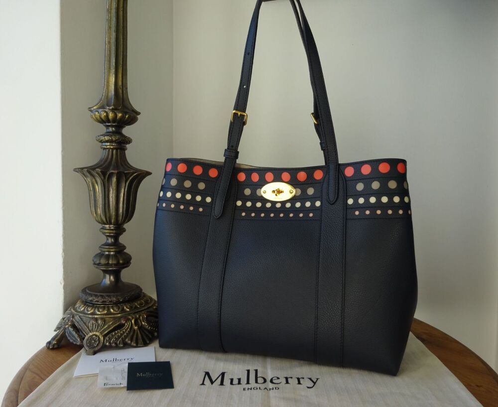 Mulberry Small Bayswater Tote with Perforated Dots in Midnight Small Classic Grain and Smooth Calf - SOLD