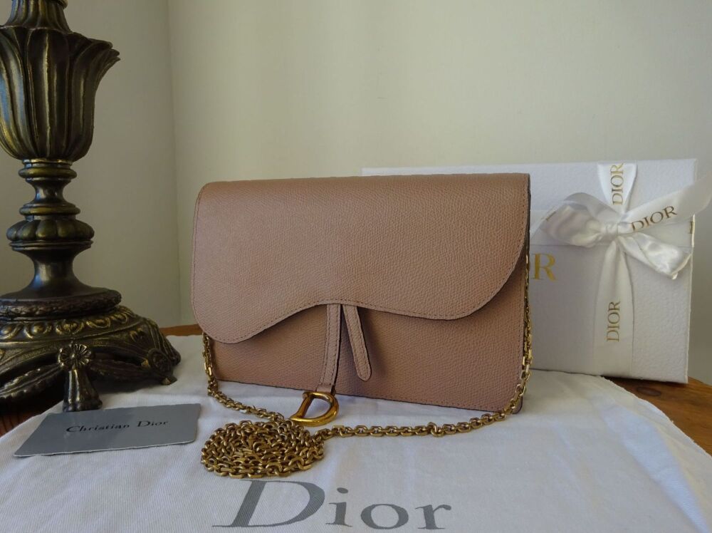 Dior Saddle Shoulder Pouch Wallet on Chain in Blush Grained Calfskin - SOLD