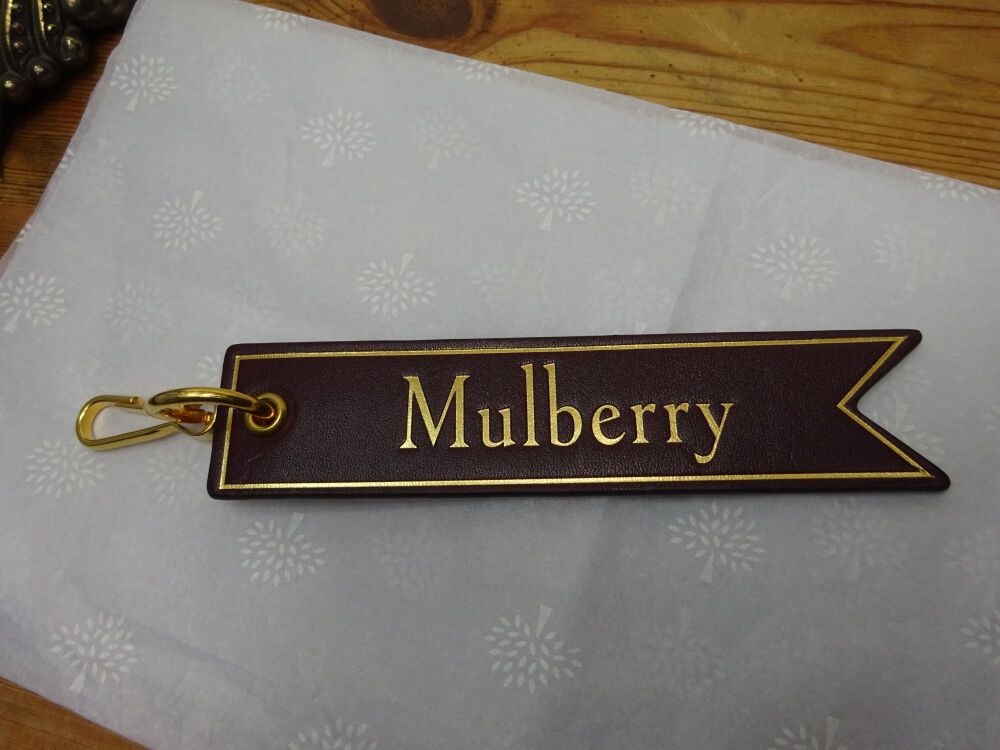 Mulberry Signature Logo Bookmark Tab Bag Charm Key Clip in Oxblood Silky Ca