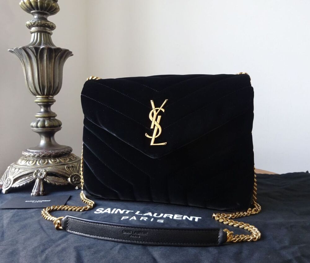 Saint Laurent YSL Small Loulou in Y Quilted Black Velvet with Antiqued Gold Hardware