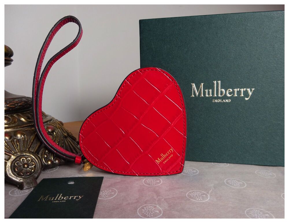 Mulberry Valentine Heart Coin Purse Wristlet in Scarlet Shiny Croc Print - 