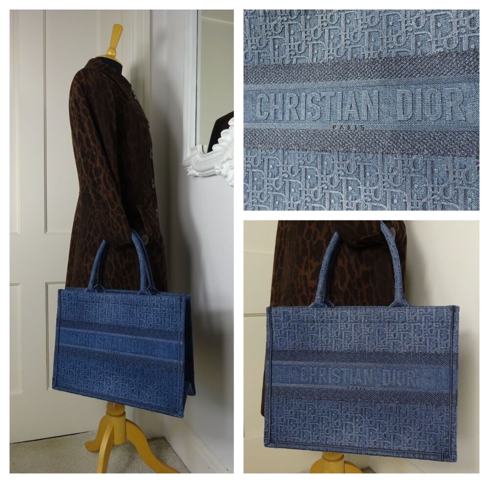 Christian Dior Medium Dior Book Tote in Blue Denim Oblique Embroidery