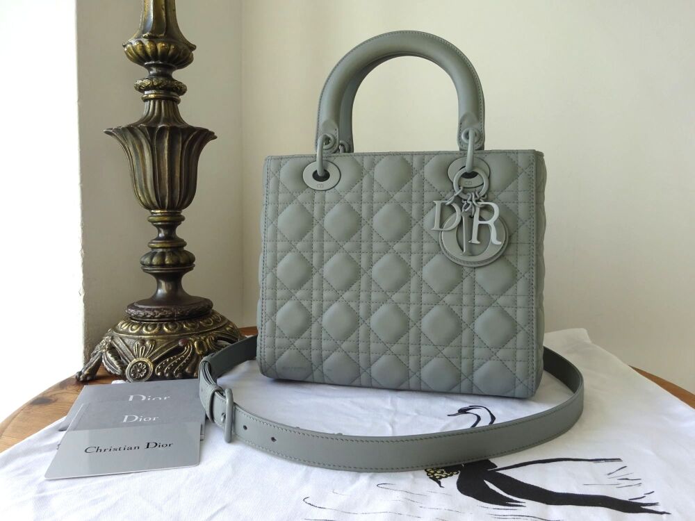 Dior Lady Dior Medium in Ultramatte in Stone Grey Cannage Calfskin