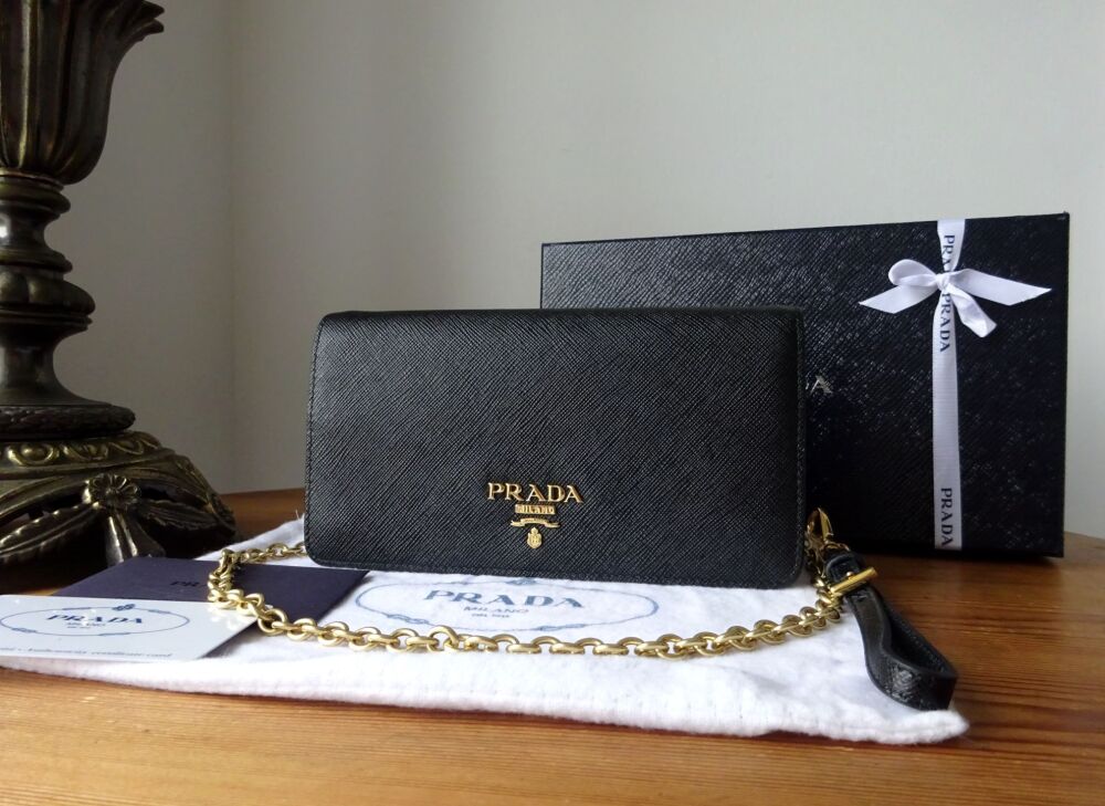 Prada Wallet on Chain Wristlet in Saffiano Noir