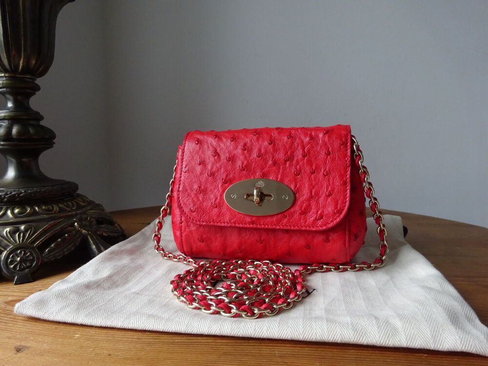 Mulberry Classic Mini Lily in Flame Red Ostrich Leather with Shiny Gold Hardware - SOLD