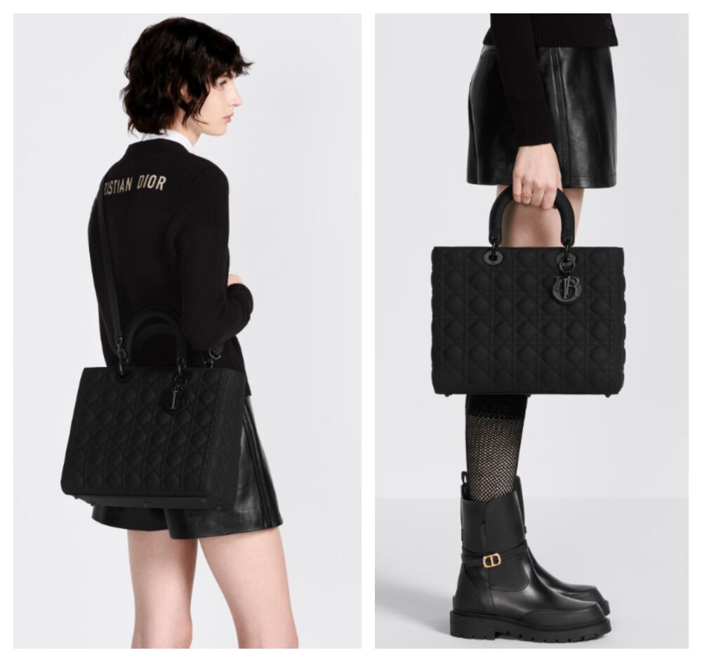 Dior Lady Dior Large in All Black Ultramatte Cannage Calfskin