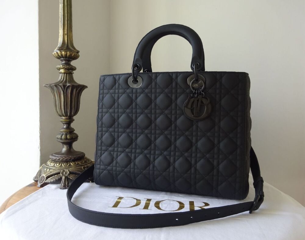 Dior Lady Dior Large in All Black Ultramatte Cannage Calfskin