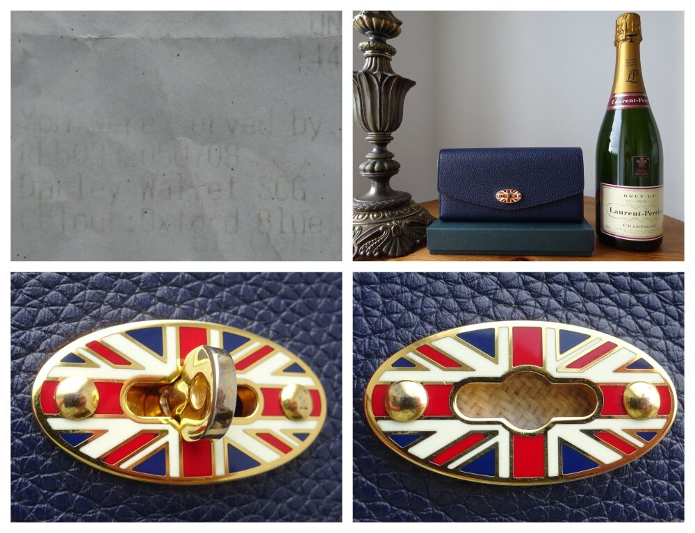 Mulberry Union Jack Flag Postmans Lock Long Darley Wallet in Oxford Blue Small Classic Grain