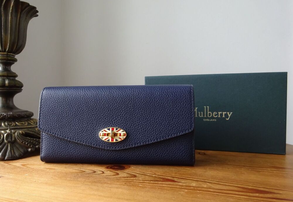 Mulberry Union Jack Flag Postmans Lock Long Darley Wallet in Oxford Blue Small Classic Grain - SOLD