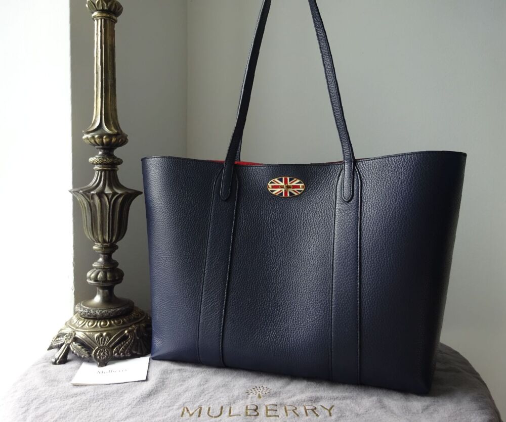 Mulberry Union Jack Flag Postmans Lock Bayswater Tote in Oxford Blue Small Classic Grain - SOLD