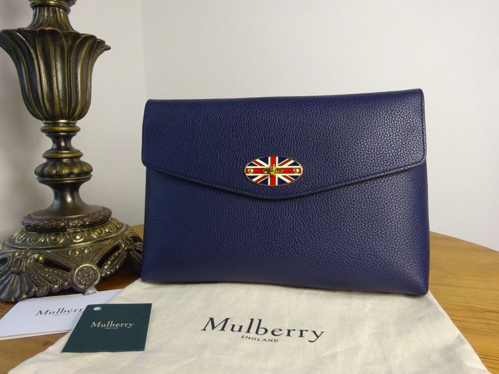Mulberry Union Jack Flag Postmans Lock Large Darley Pouch in Oxford Blue Sm