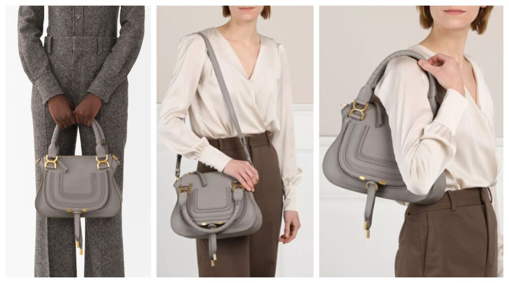 Chloé Marcie Small Double Carry in Cashmere Grey Calfskin - New*