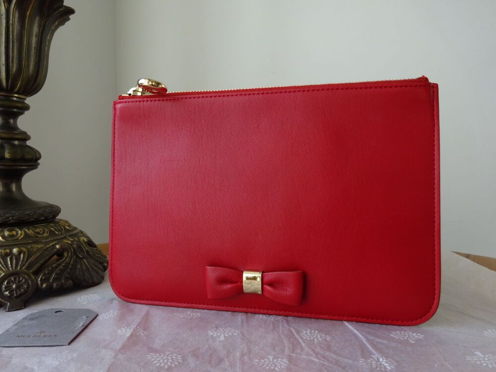 Mulberry Bow Medium Zip Pouch in Poppy Red Silky Nappa