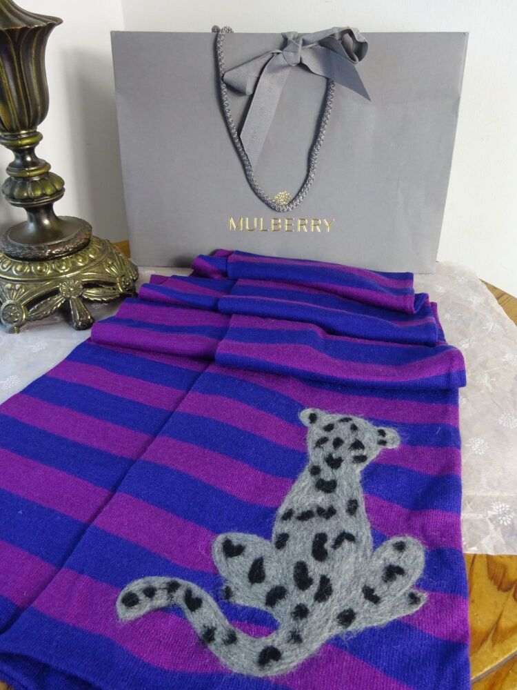 Mulberry Loopy Leopard Striped Double Knit Scarf in Plum Silk Cashmere Mix - SOLD