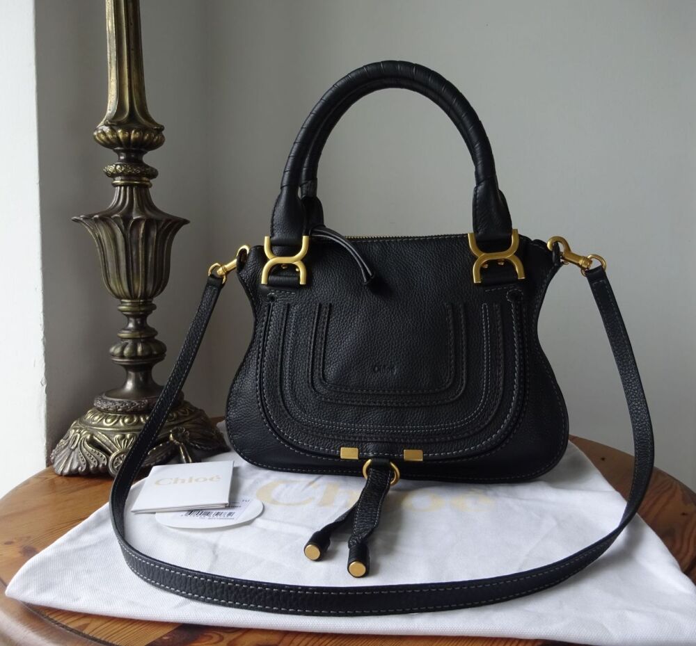 Chloé Marcie Small Double Carry in Black Pebbled Calfskin - SOLD