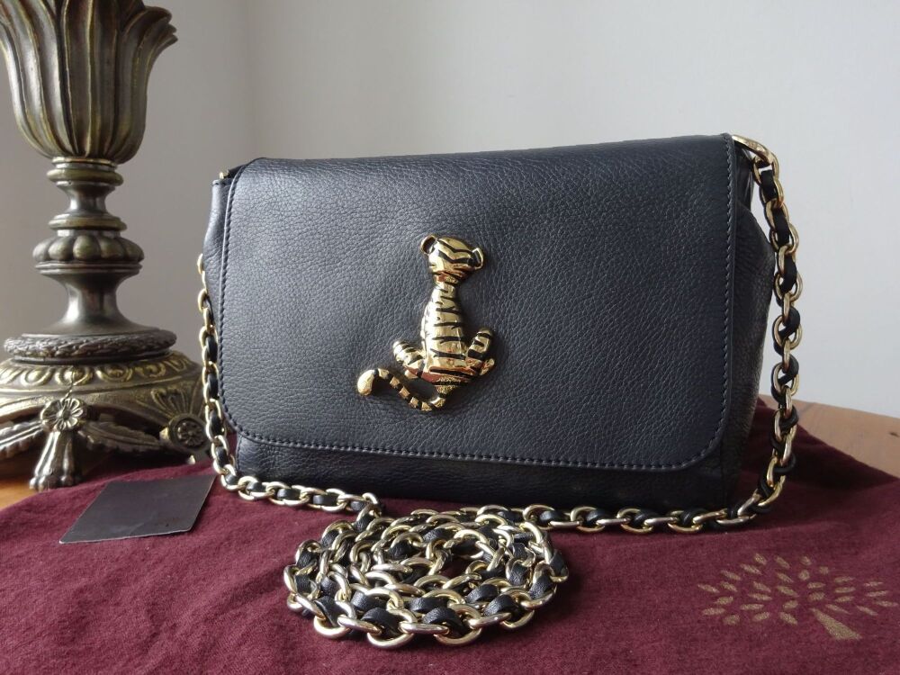 Mulberry Lily Tiger Plaque in Black Soft Matte Leather with Shiny Gold Hard