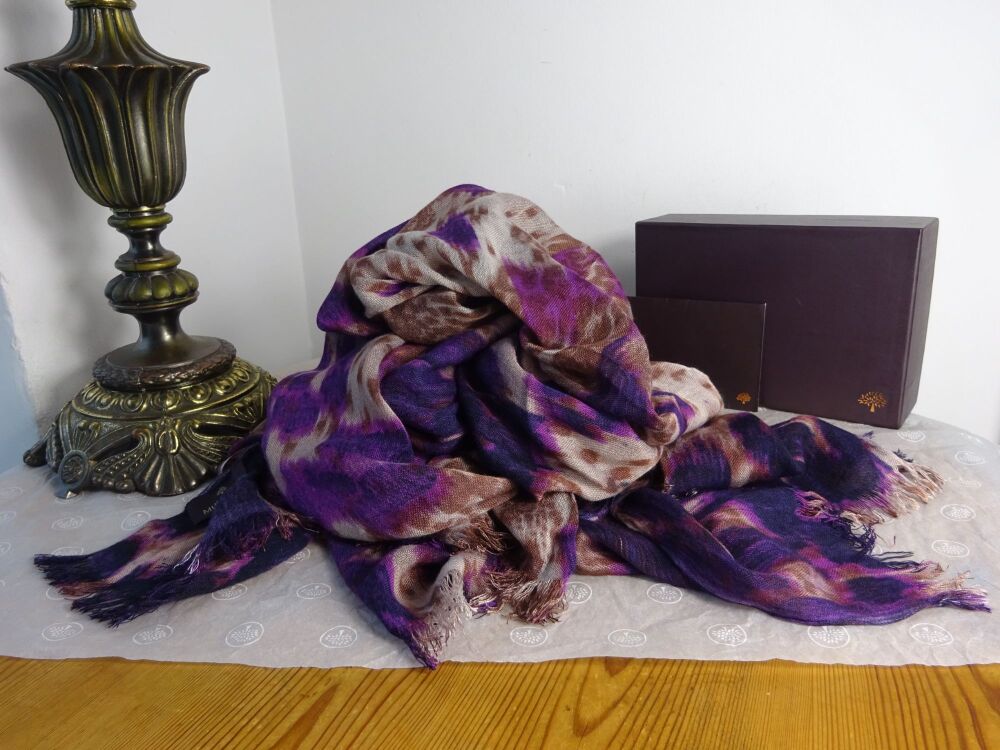 Mulberry Loopy Leopard Large Scarf Wrap in Purple Plum Bamboo Soya Mix - SOLD