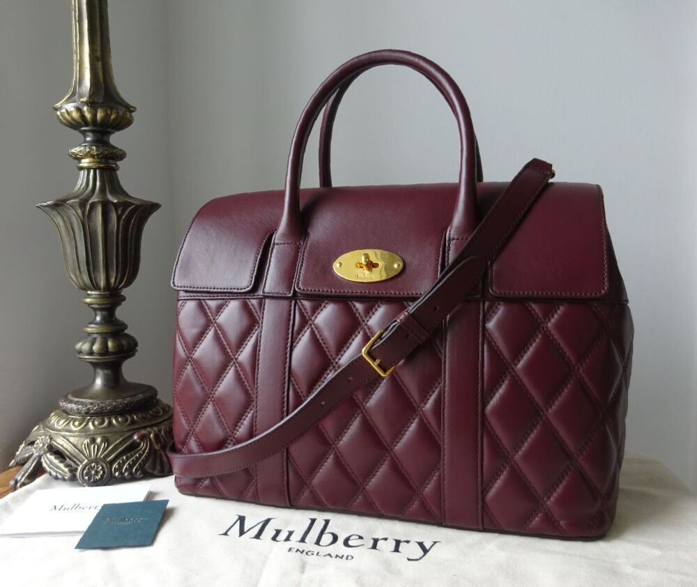Mulberry Large Quilted Bayswater with Strap in Burgundy Smooth Calf