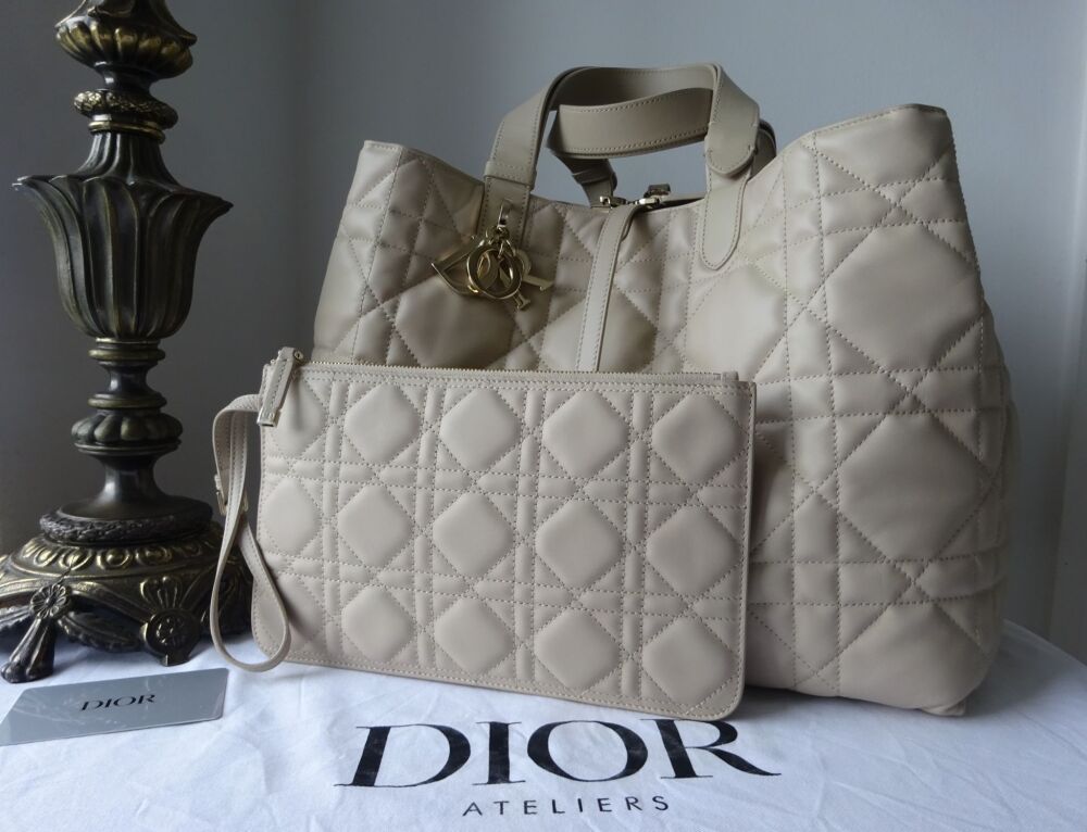 Christian Dior Large Toujours Tote in Powder Beige Macrocannage Calfskin
