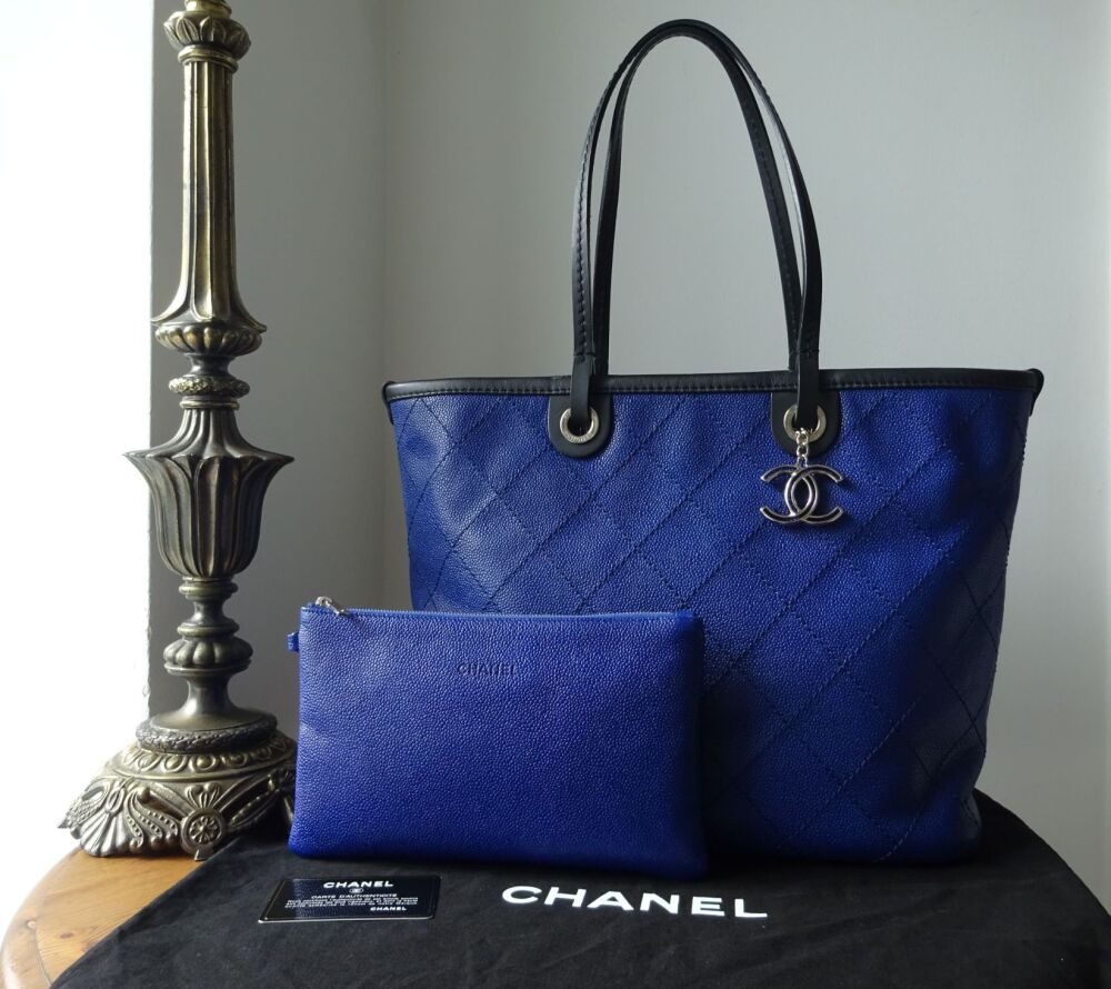 Chanel Fever Cabas PM Tote & Zip Pouch in Electric Blue Glazed Caviar - SOLD