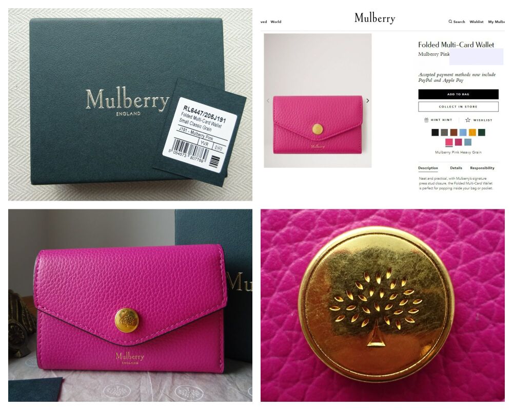 Mulberry Folded Multi-Card Compact Wallet in Mulberry Pink Small Classic Grain - New