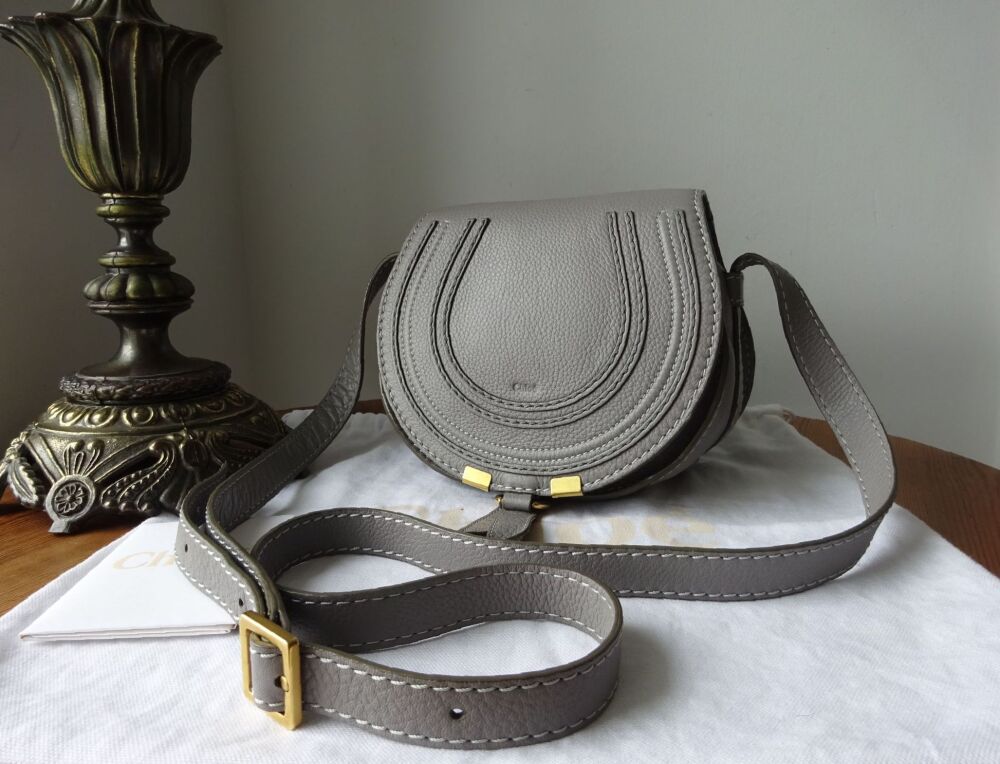Chloé Marcie Small Saddle Bag in Cashmere Grey Pebbled Calfskin