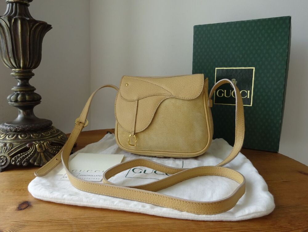 Gucci Vintage Convertible Mini Saddle Bag in Sand Nubuck & Pigskin - SOLD