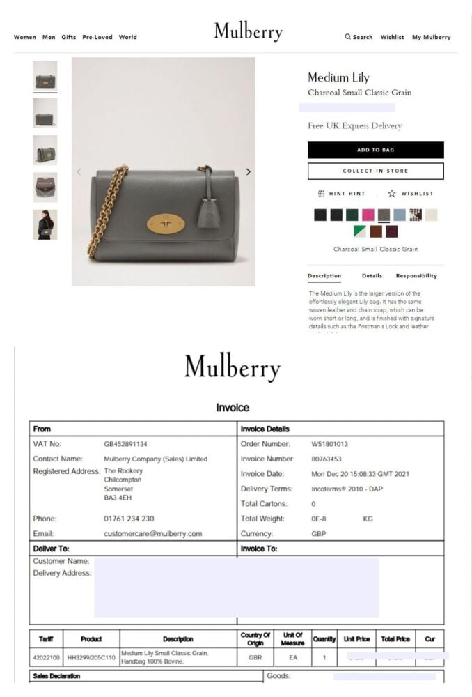 Mulberry Medium Lily in Charcoal Small Classic Grain