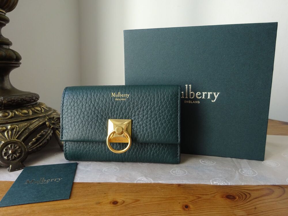 Mulberry Iris Trifold Mini Purse Wallet in Mulberry Green Heavy Grain without Zip Pull - SOLD