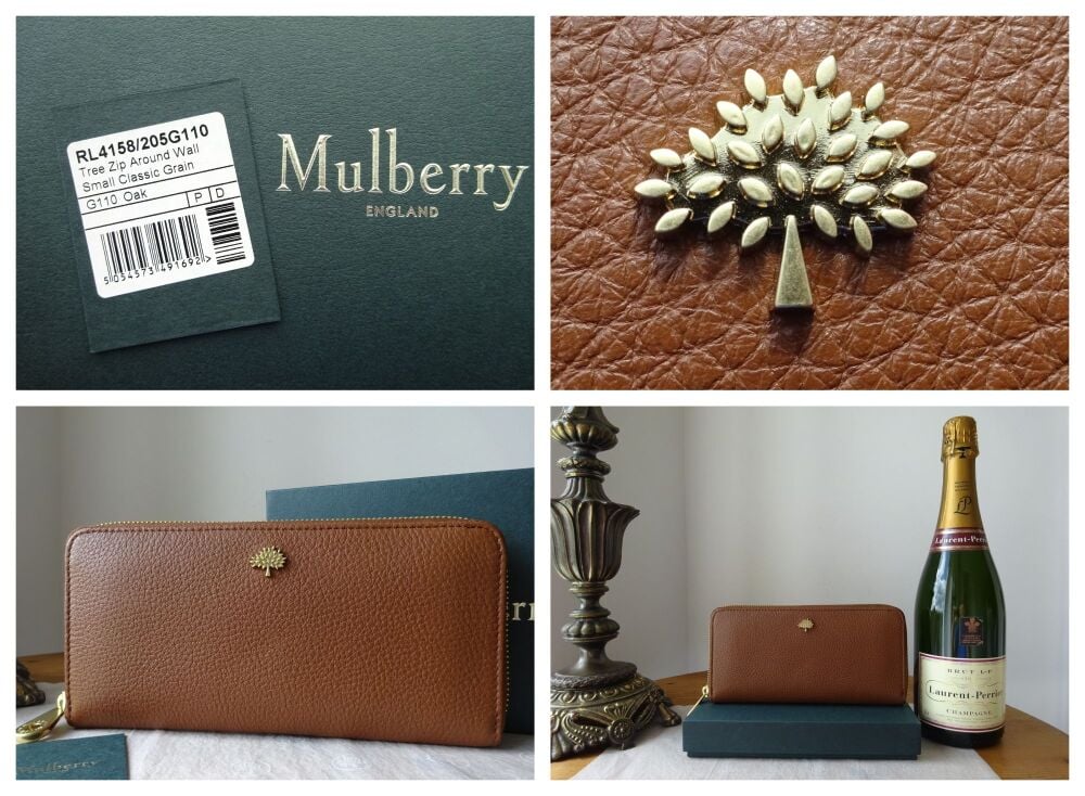 Mulberry Tree Continental Long Zip Around Wallet Purse in Oak Small Classic Grain Leather - New