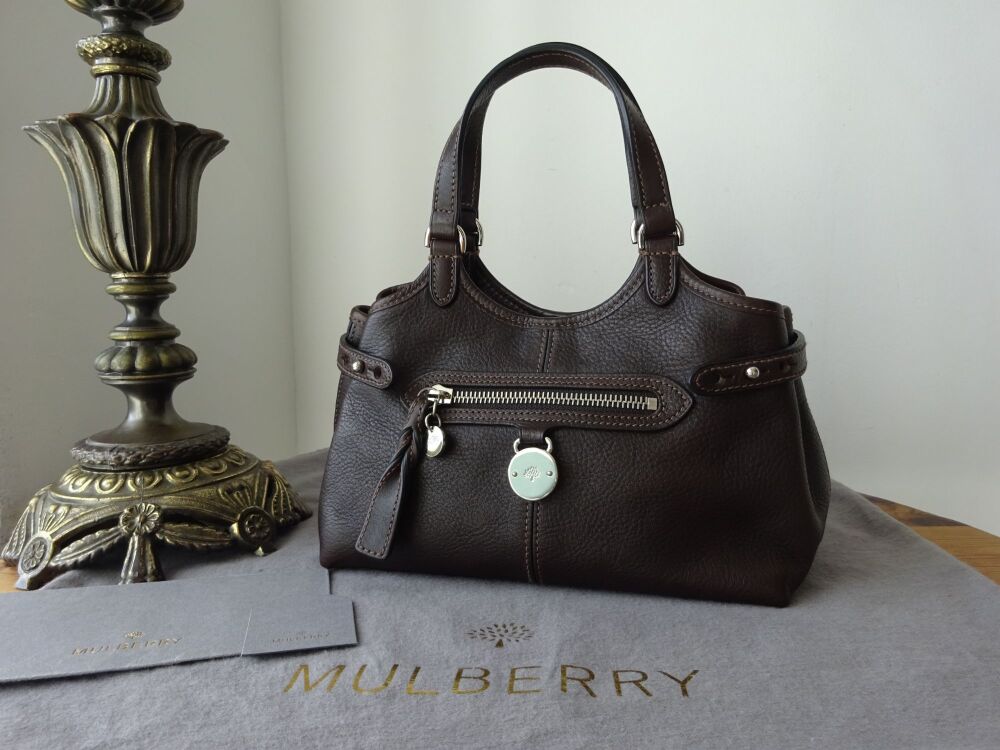 Mulberry Mini Somerset Top Handle Tote in Chocolate Tumble Grain Leather