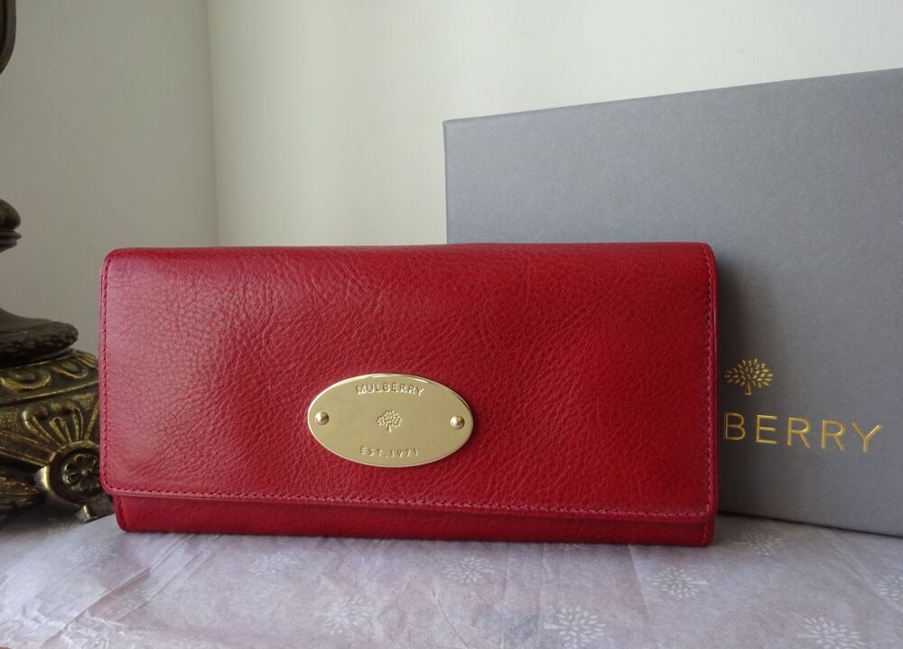 Mulberry Plaque Continental Long Flap Wallet Purse in Poppy Red Natural Lea