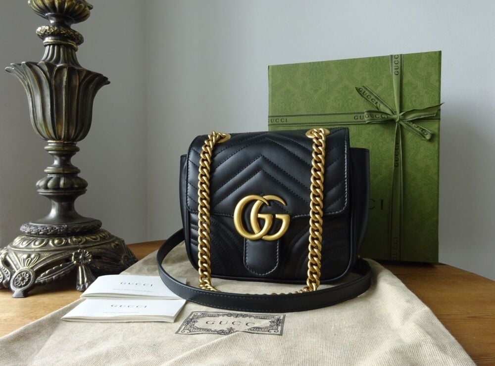 Gucci Marmont Mini Shoulder Square Flap Bag Black Matelassé Quilted Calfskin - New*