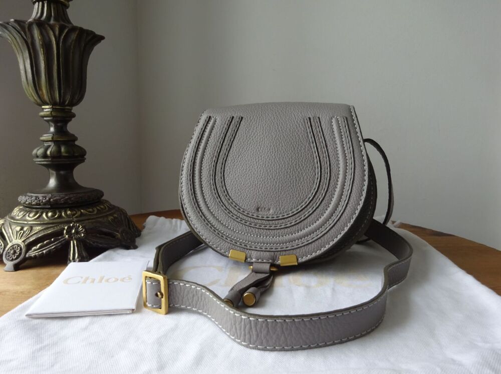 Chloé Marcie Small Saddle Bag in Cashmere Grey Pebbled Calfskin