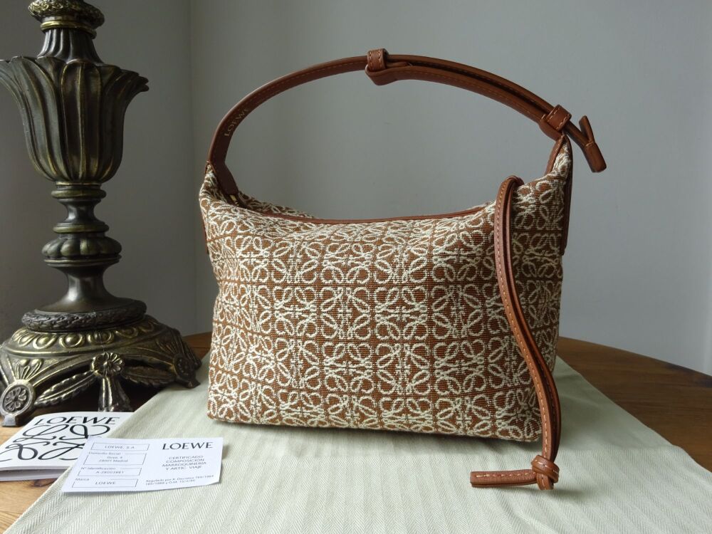 Loewe Small Cubi Bag in Tan & Pecan Anagram Jacquard and Calfskin - New