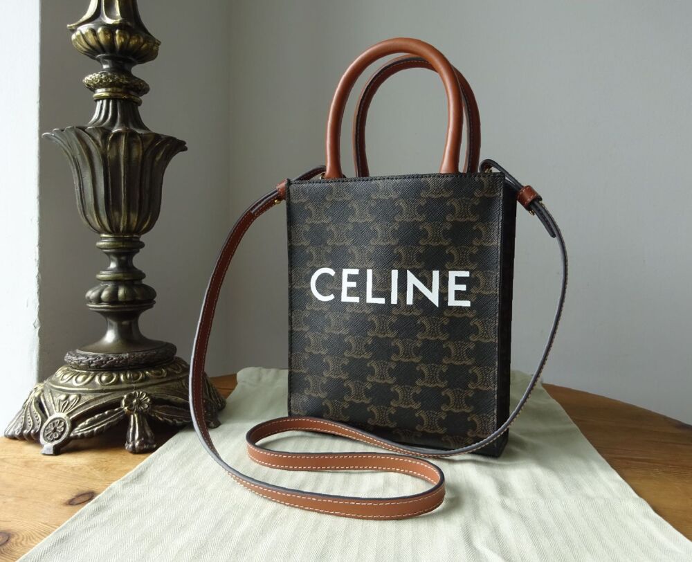Celine Mini Vertical Cabas Two Way Tote Bag in Triomphe Canvas & Calfskin