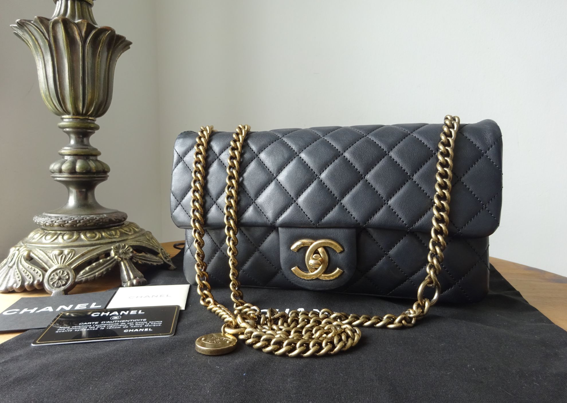 Chanel CC Crown East West Flap Bag in Black Quilted Calfskin